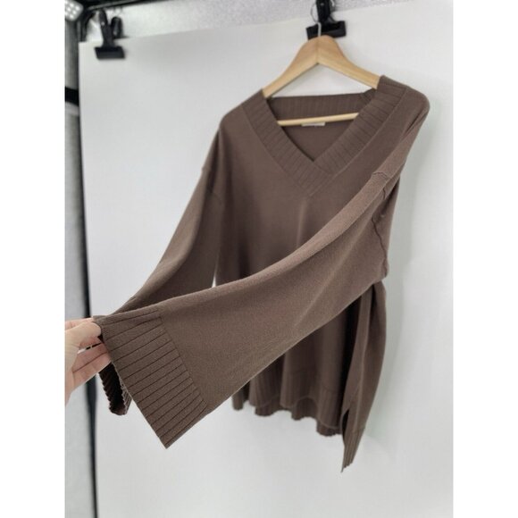 Max Studio London Women’s V-Neck Brown Sweater Soft Cozy Boho See‎ Measurements - Picture 4 of 12